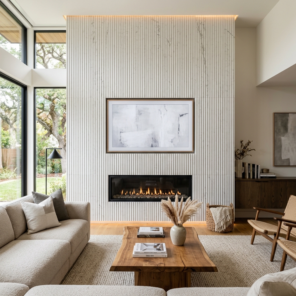 Fluted Quartz Fireplace Surround