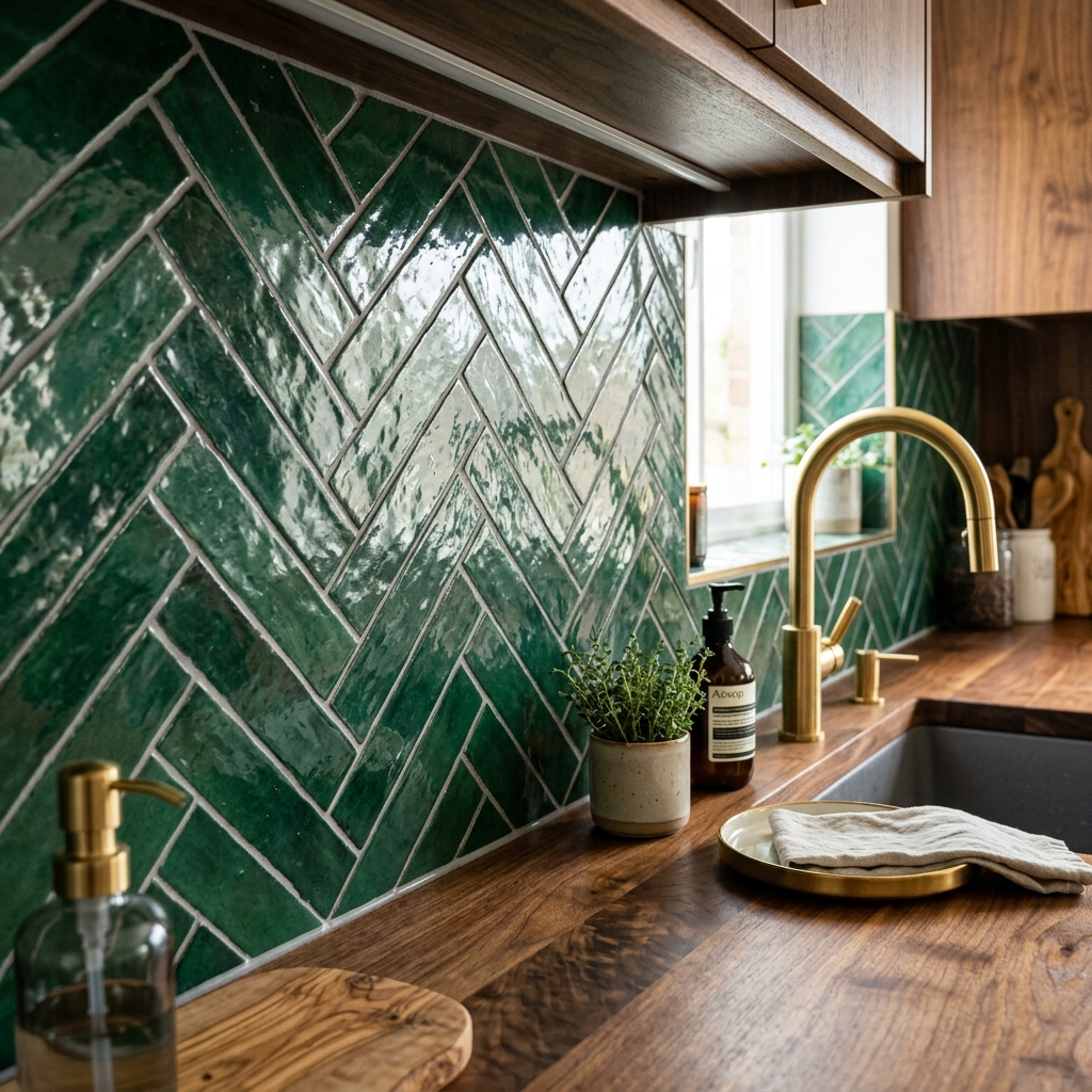 Emerald Green Zellige Backsplash