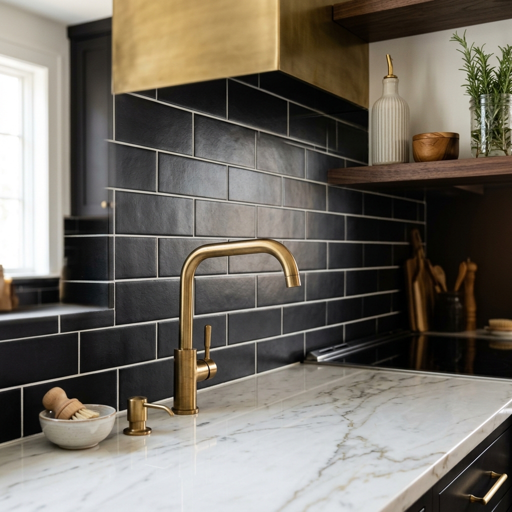 Matte Black Subway Backsplash
